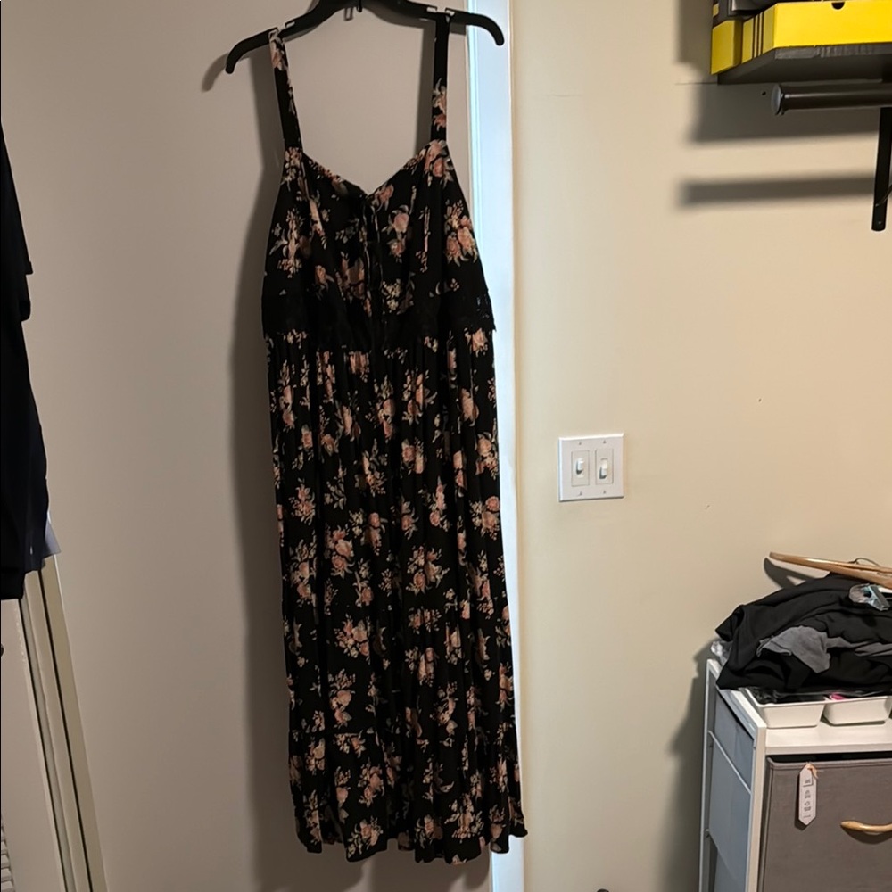 Torrid Black and Pink Maxi Sundress with pockets